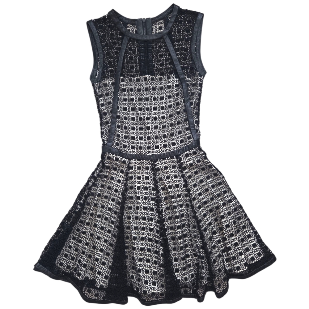 Alexis Black Lace Crochet Fit & Flare Skater A-line Mini Short Fitted Dress  XS